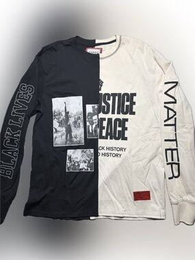 CHNGE Two-Tone Black & Cream Justice Peace Graphic Long Sleeve Tee